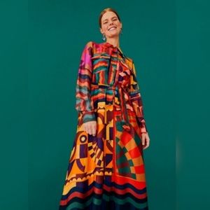 Farm Rio Graphic Scarves Shirt Dress